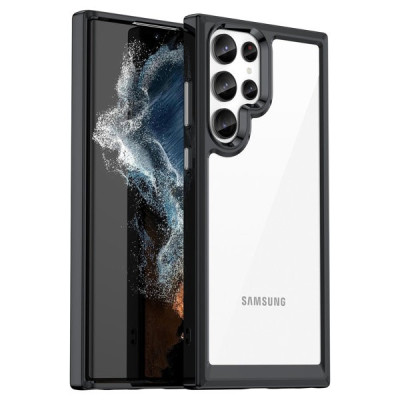    Луксозен силиконов гръб ТПУ прозрачен за Samsung Galaxy S23 Ultra 5G SM-S918B черен кант 